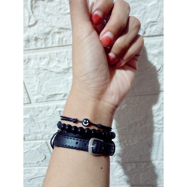 new gelang inisial / gelang smile hitam tali satin