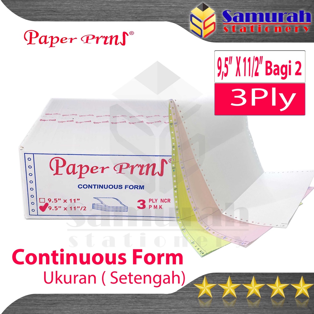 

HJK Kertas Continuous Form Paper Prins 9,5 x 11" ( Full ) Atau 9,5 x 11/2 " ( Bagi 2 ) K3 Ply NCR
