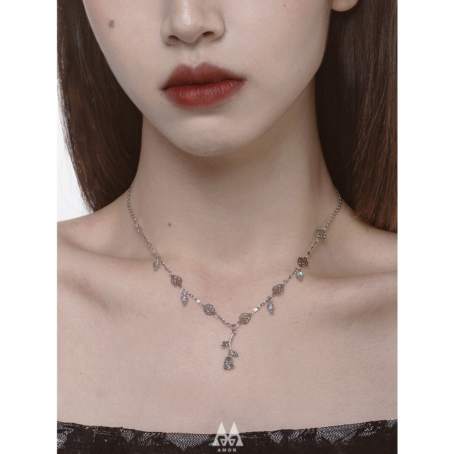 Kalung Rantai Klavikula Bahan stainless steel Gaya retro Perancis Untuk Wanita