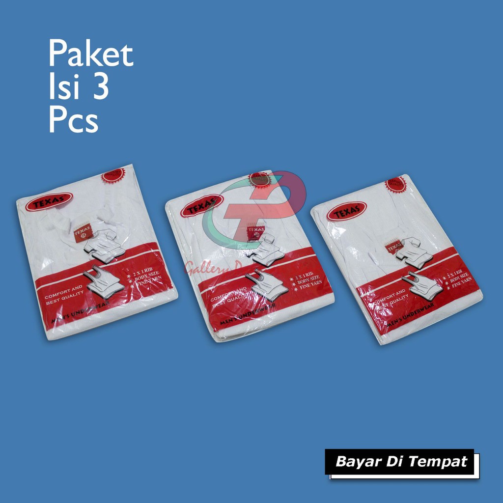 paket isi 3 singlet texas ukuran dewasa bahan katun termurah warna putih