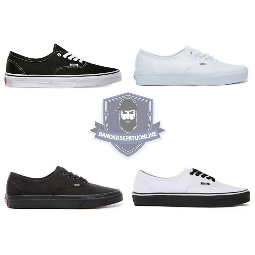 [GRADE ORIGINAL] VANS AUTHENTIC FULL BLACK WHITE HITAM