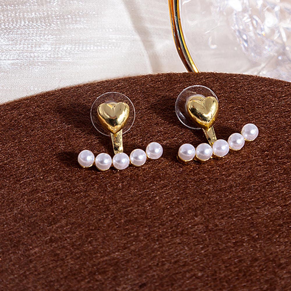 Anting Tusuk Mutiara Imitasi Bentuk Hati Lapis Emas Untuk Wanita