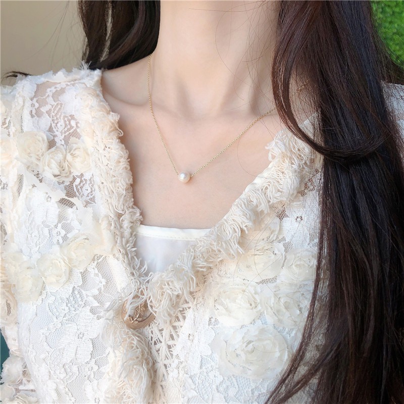 Kalung Rantai Klavikula Hias Mutiara Gaya Korea Untuk Perempuan