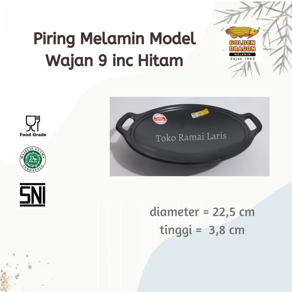 P9509A piring MELAMIN model wajan HITAM 9 INCH Golden Dragon - PIRING SAJI MELAMIN 9 INCH HITAM