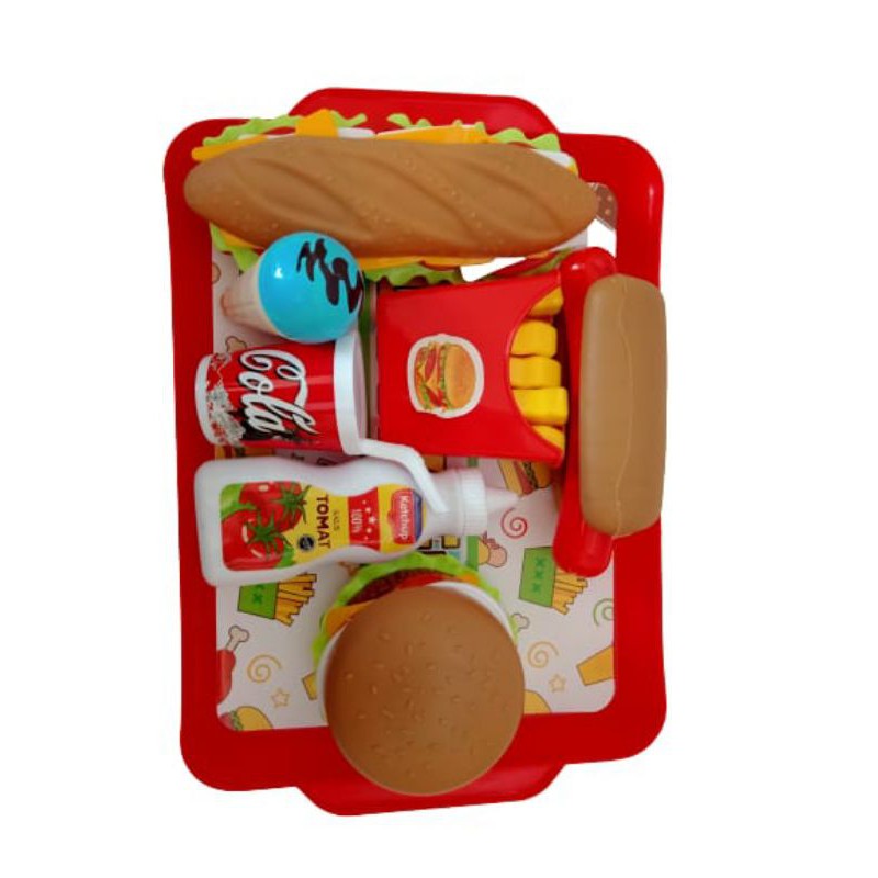 Mainan nampan burger hotdog kentang goreng junkfood LF50 / OCt2122 / Nampan Cangkir set 718