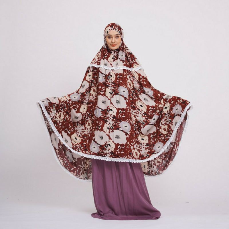 Mukena Tazbiya Arumi Series Grey/Cream/Maroon Jumbo Katun Rayon Adem Motif Cantik