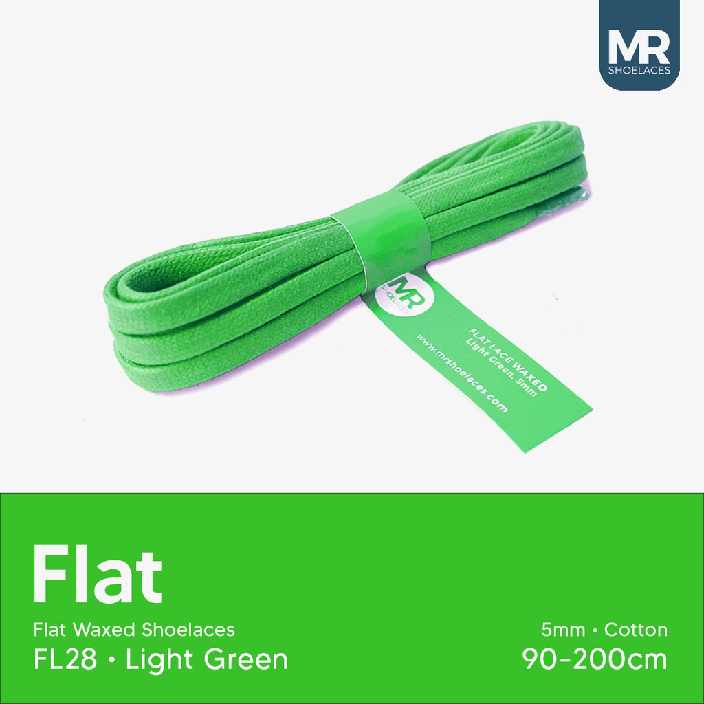 MR Shoelaces FL28 Light Green (Hijau) Tali Sepatu Lilin 5mm Gepeng Flat Pipih (Waxed Laces) 90cm 100cm 120cm 150cm 180cm 200cm (Waxed Laces) - Premium Shoelace