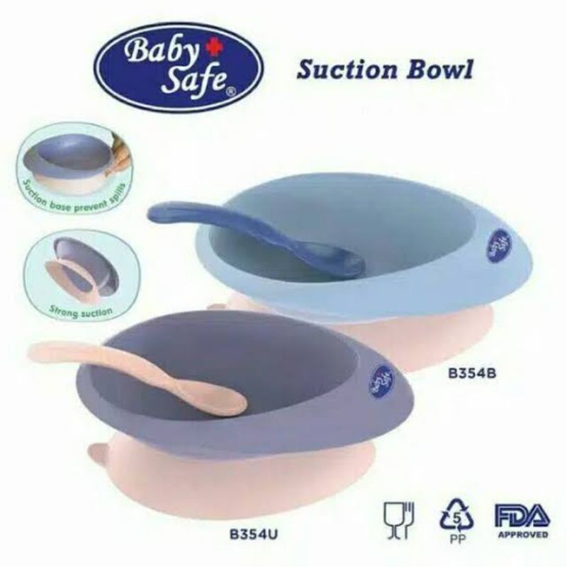 Baby Safe Suction Bowl With Spoon B354U B354B - Babysafe Mangkok Makan Anak Silikon + Sendok - Mangkok Silicone &amp; Sendok