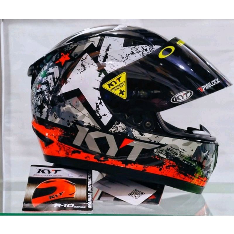 HELM KYT R10 SERI#3 BLAK/RED PAKET GANTENG/HELM FULLFACE ORIGINAL-Helm Ja