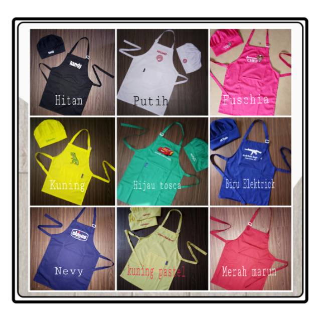 Celemek Anak  &amp; Topi koki Polos Best Quality Celemek Anak Murah Grosir Celemek Anak jakarta