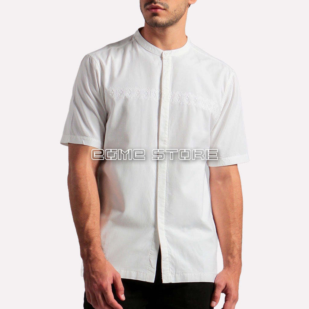 Mgee Baju Kemeja Koko Lengan Pendek Alfero C068 White