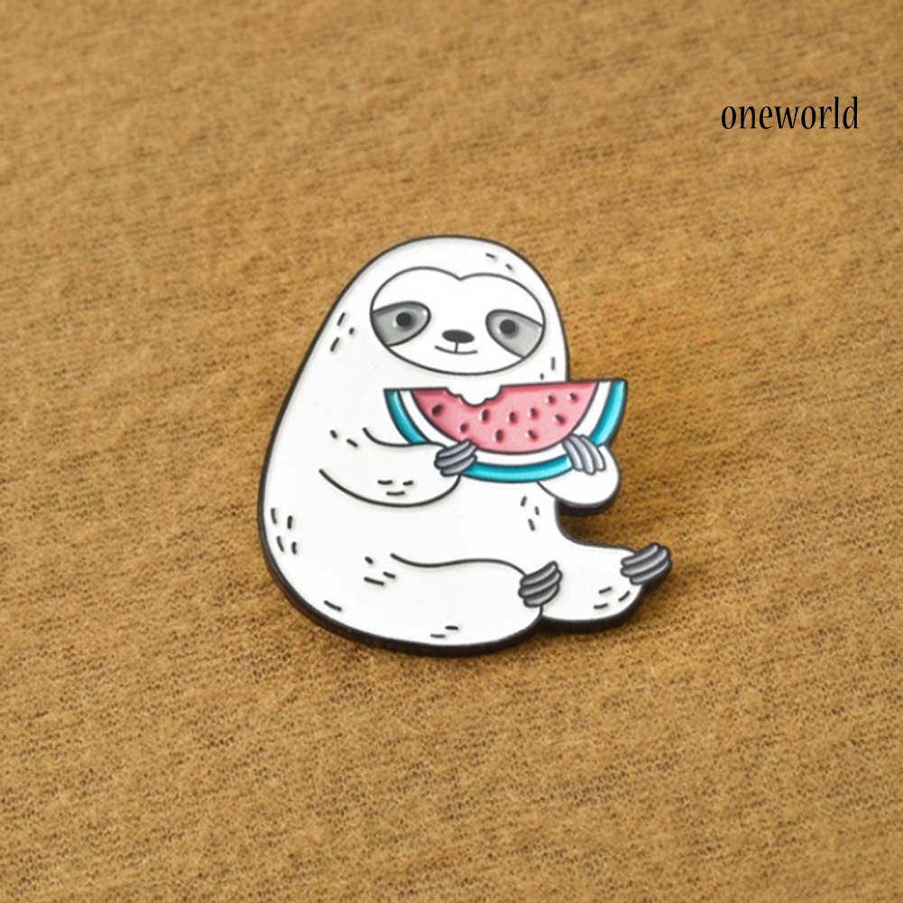 OW@ Lovely Cartoon Sloth Eating Watermelon Unisex Enamel Lapel Badge Brooch Pin