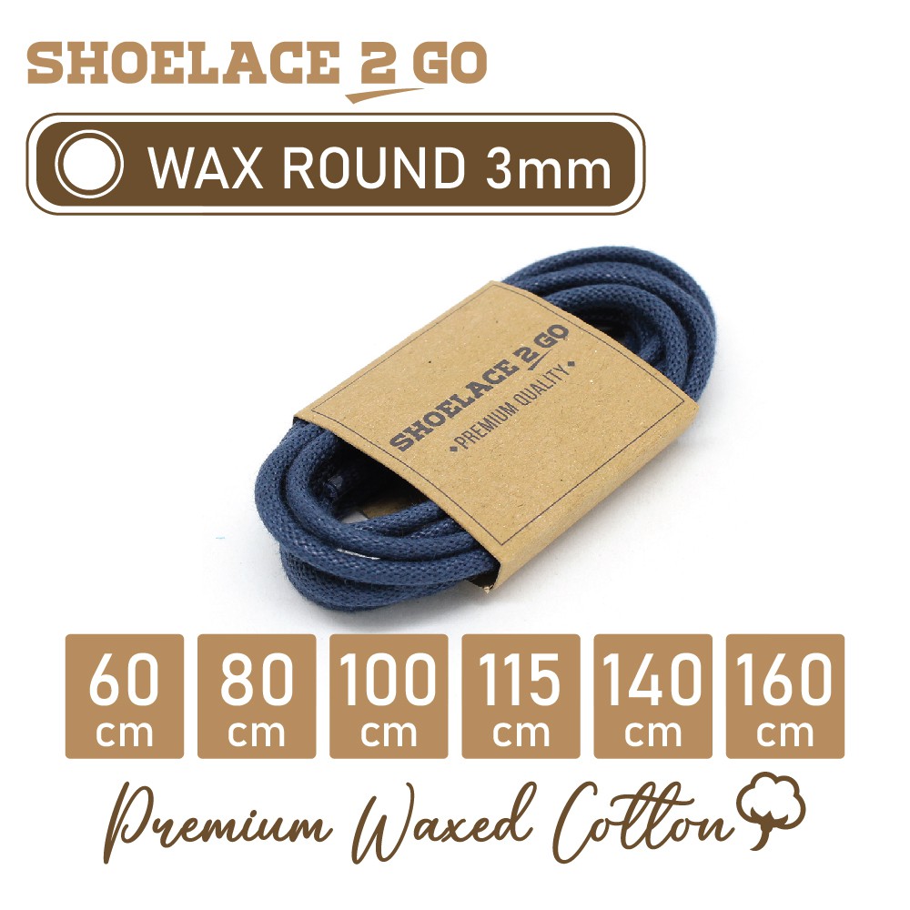 SHOELACE 2 GO PREMIUM TALI SEPATU LILIN WAX BULAT ROUND - WR3 - J2 - NAVY - 3MM