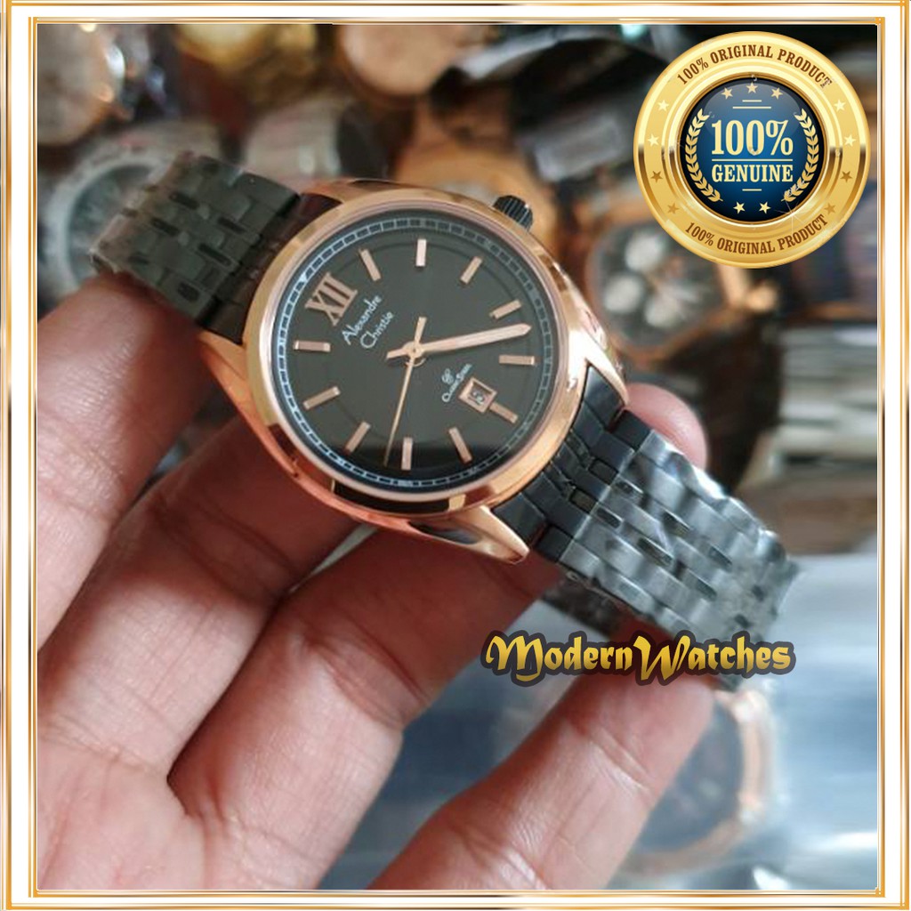 Jam Tangan Ori Wanita Alexandre Christie AC 8501 Black Rosegold Hitam Terlaris Alexander Christy