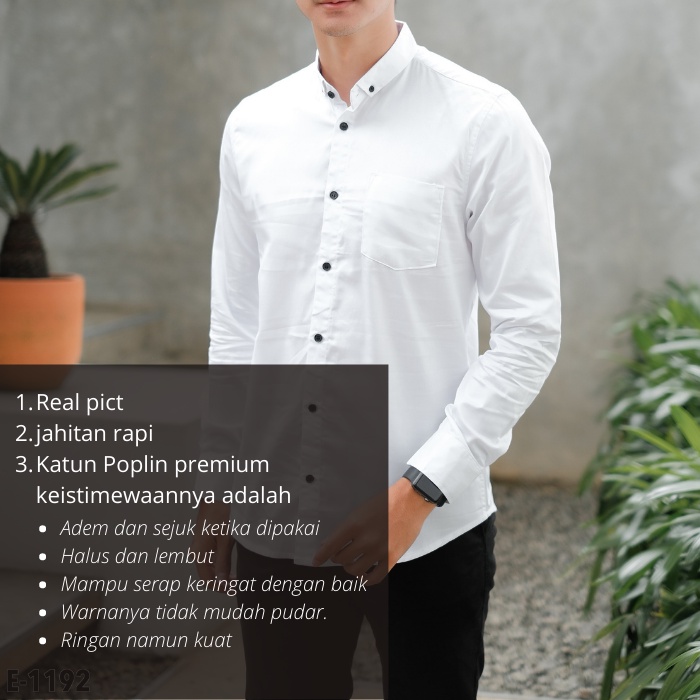 Kemeja Pria Lengan Panjang Slim fit Hitam Putih Polos Kameja Hem Cowok Formal Lengan Panjang Pria