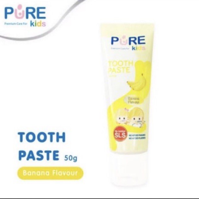 Pure Kids Tooth Paste 50gr - Pasta Gigi Anak Rasa Pisang dan Strawberry Orange // Odol Anak Aman Tertelan 6M+