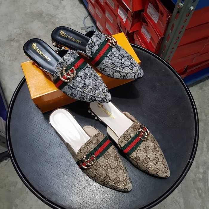 AGI0319 Sepatu kanvas wanita model sepatu mules slip kekinian terbaru cod jakarta