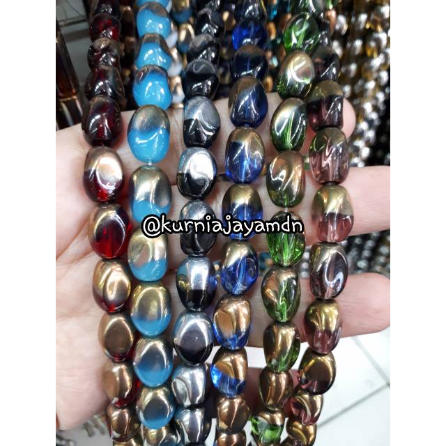 Manik Kaca India Model Kacang / Belimbing uk 10x8mm untuk membuatan aneka gelang kalung bros DIY Han