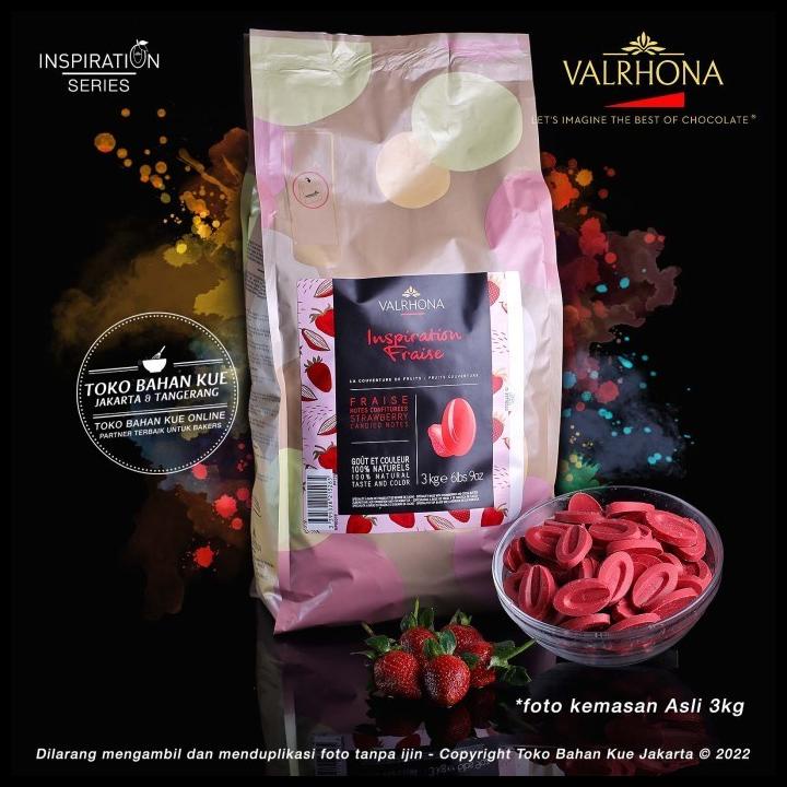 

TERBARUU!! Valrhona Couverture Chocolate Inspiration STRAWBERRY 100gr FRAISE Feve TERLARIS