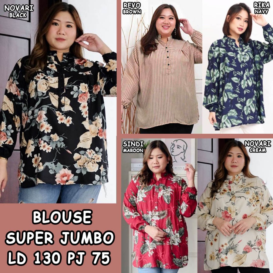 COD / BLOUSE JUMBO WANITA LD 130 / LD 120 140  BAJU ATASAN BC1 BIG SIZE LENGAN PANJANG BLUS KOREAN S