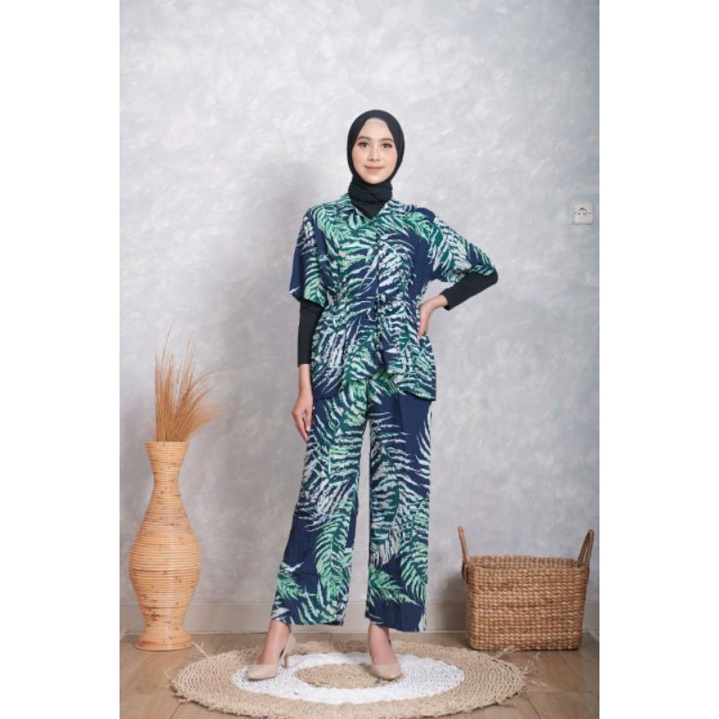 putri dania homey set tropica bahan viscose variasi lengan pendek dan panjang