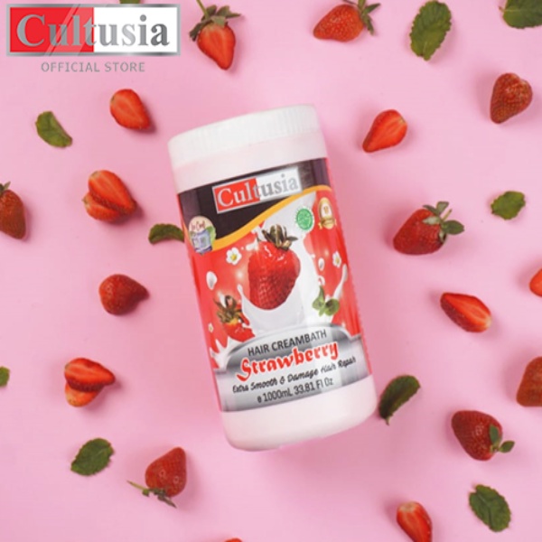 CREAMBATH RAMBUT CULTUSIA STRAWBERRY 1000ML KRIMBAT RAMBUT KERING TREATMENT RAMBUT STROBERI