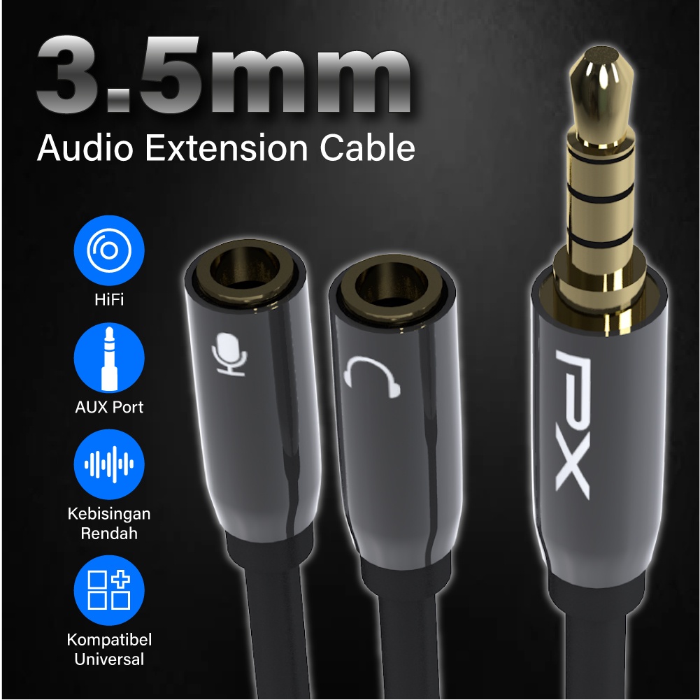 Kabel Aux Audio Extension 3.5mm to 2 Headset + Mic 0.5M PX CO-YP0505