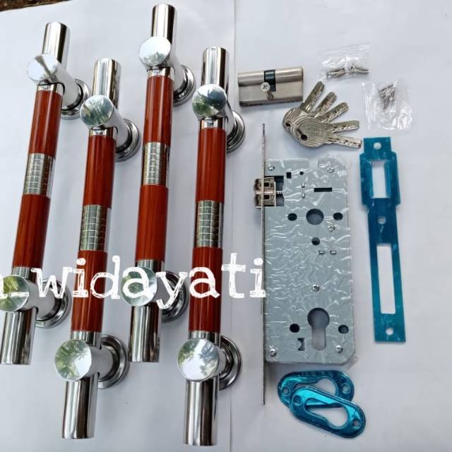 Handle / Tarikan Pintu Rumah Stainless  set + Kunci Pintu  Pelor