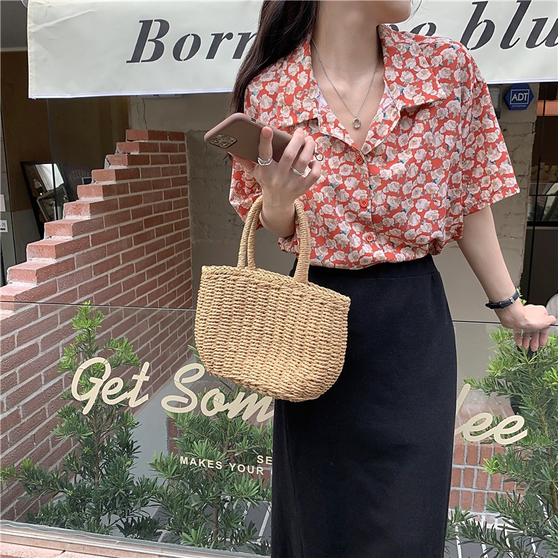 #Sisjuly# Floral Chiffon Shirt Wanita Retro Hong Kong Gaya Musim Panas Baru Mawar Vintage Hong Kong Rasa Dicet