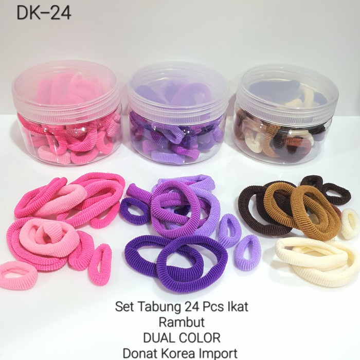 NEW - DK-24 Set Tabung Ikat Rambut 24pc Donat DUAL COLOR Korea Elastis