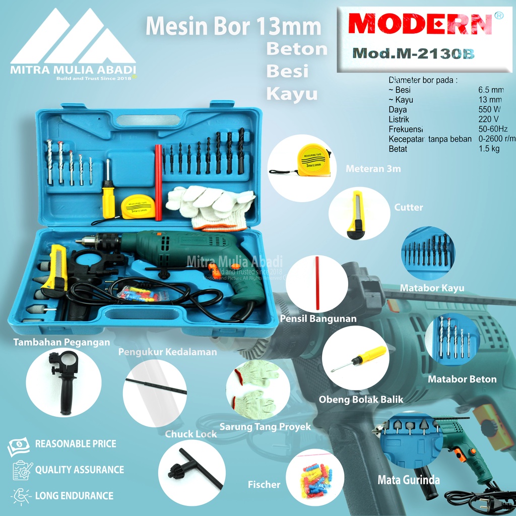 Bor Beton Listrik Mesin Impact Drill 13 mm Modern M 2130 B 28 pcs