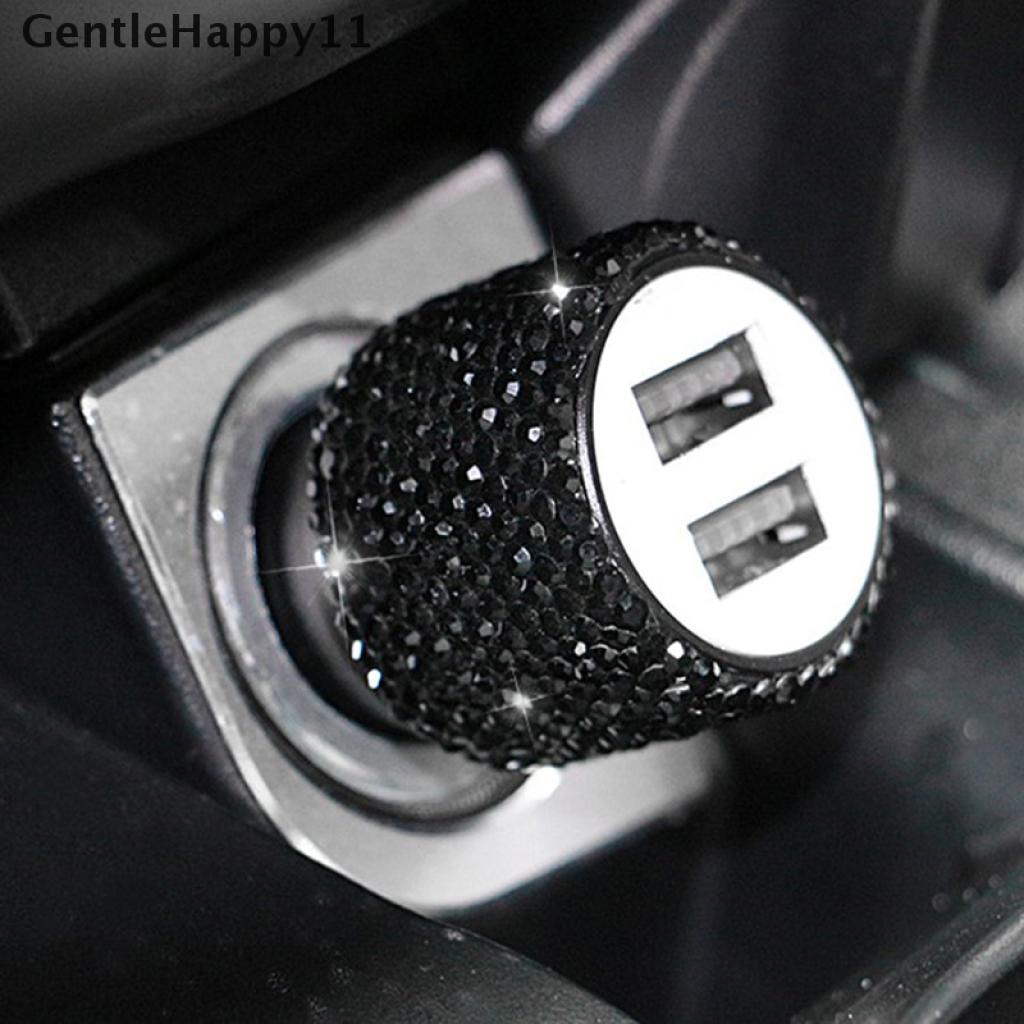 Gentlehappy Kabel Charger Dual Port USB Aksen Berlian Imitasi Bling Untuk Mobil