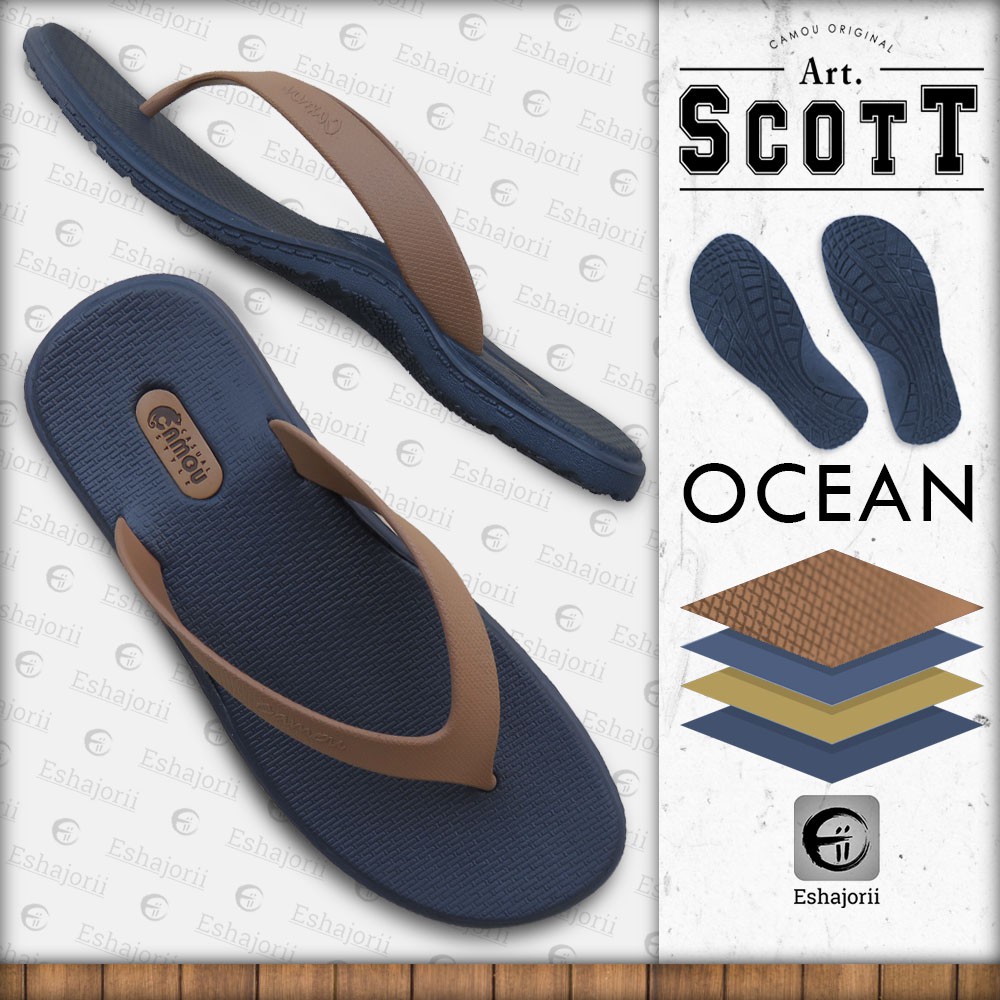 CAMOU - Scott Ocean - Sandal Jepit Pria Comfort Casual Biru Navy Coklat Mens Fashion Rubber Sole