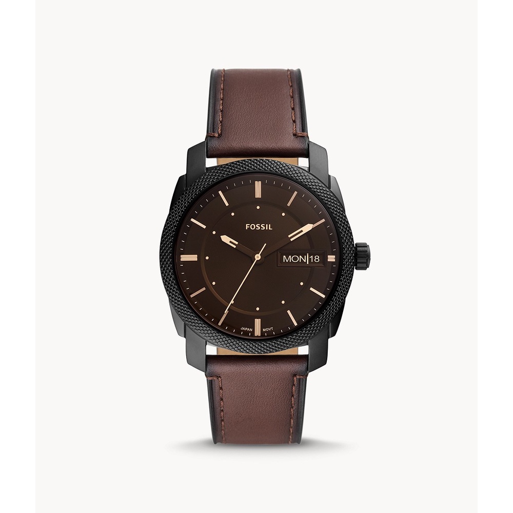 Fossil Machine Three-Hand Date Brown Leather Jam Pria - FS5901