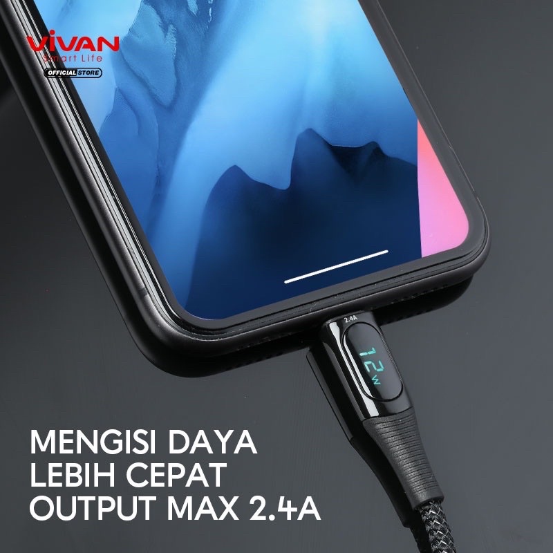 ORI VIVAN Kabel Data 100cm Cable DAta USB To Type C 40W 5A / USB To Lightning 12W 2.4A Fast Charging Smart LED Display VIC100 / VIL100 Garansi Resmi 1 Tahun (by 88)