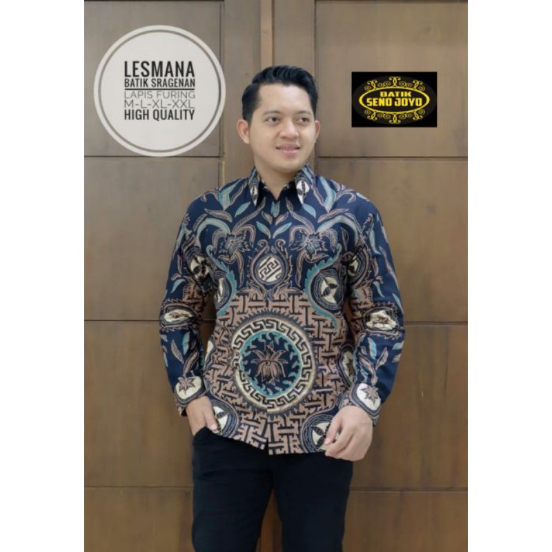 Kemeja Batik Pria Lengan Panjang Terbaru Batik Pria Lapis Furing LESMANA Bahan Katun Halus Sragenan