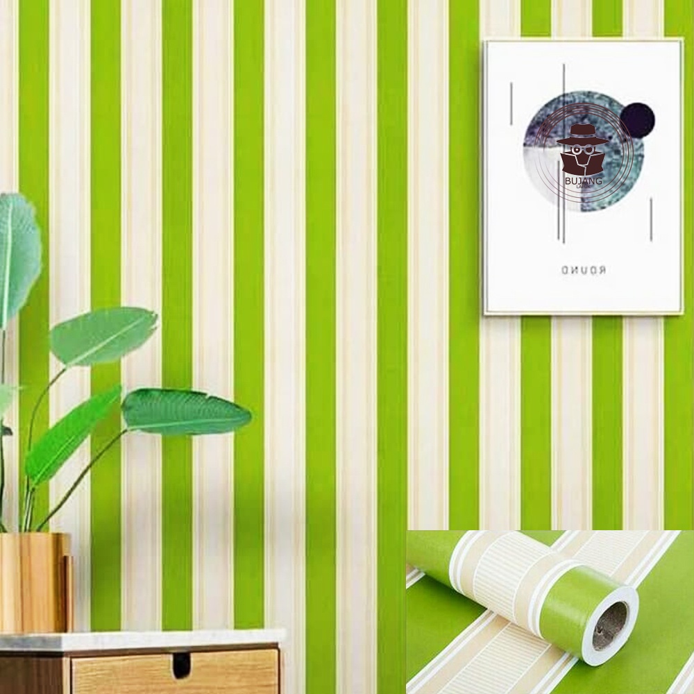 Wallpaper Dinding Elegant/Wallpaper Premium/Wallpaper Ruang Tamu/Motif Salur Hijau/High Quality/Term
