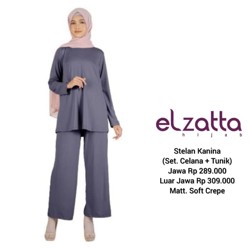 Set Tunik Celana Wanita STELAN KANINA Grey Misty ELZATTA Original