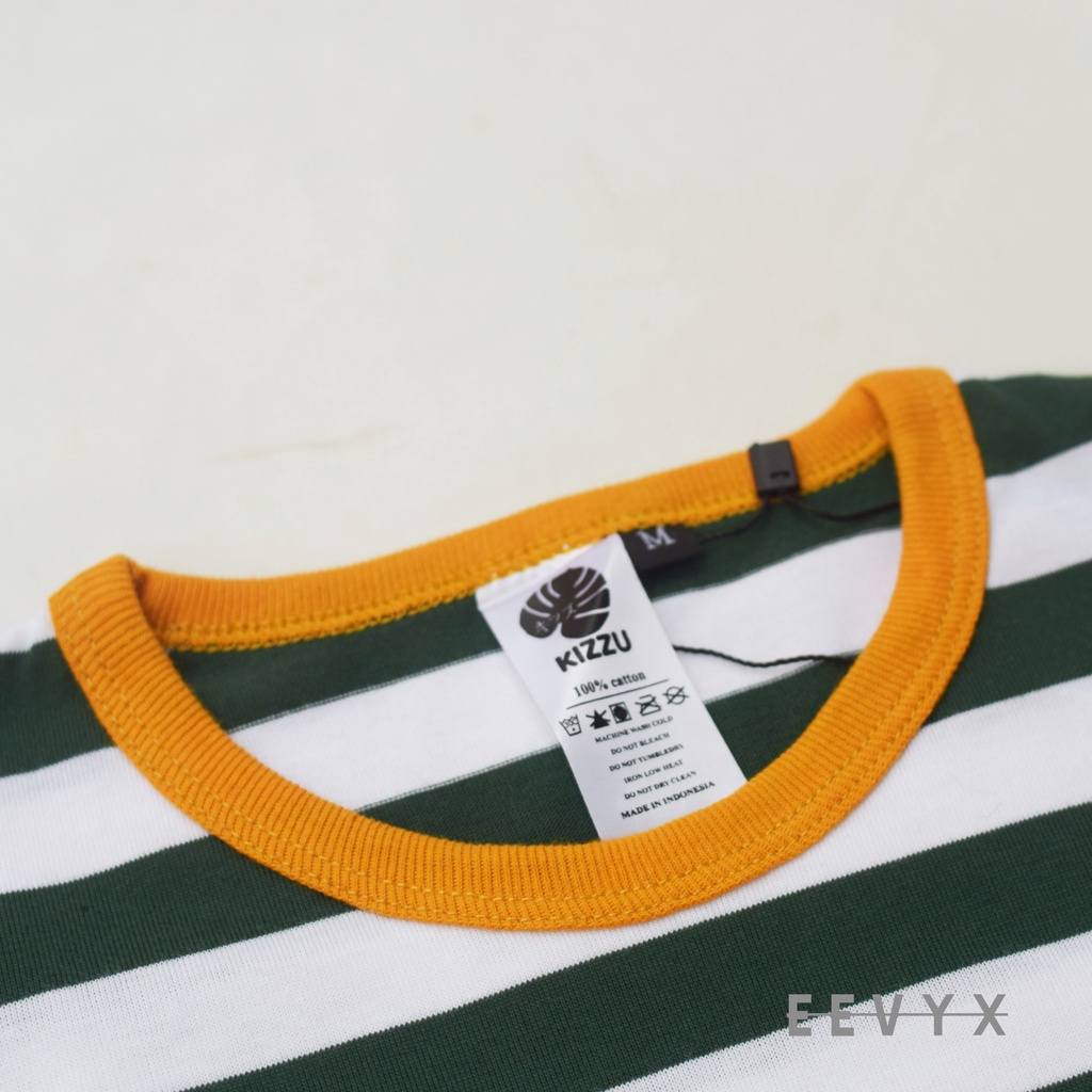 Kizzu Baju Kaos Distro Anak Laki Laki Umur 1-12 Tahun Bahan Cotton - Strip / Salur Hijau - Eevyx Store