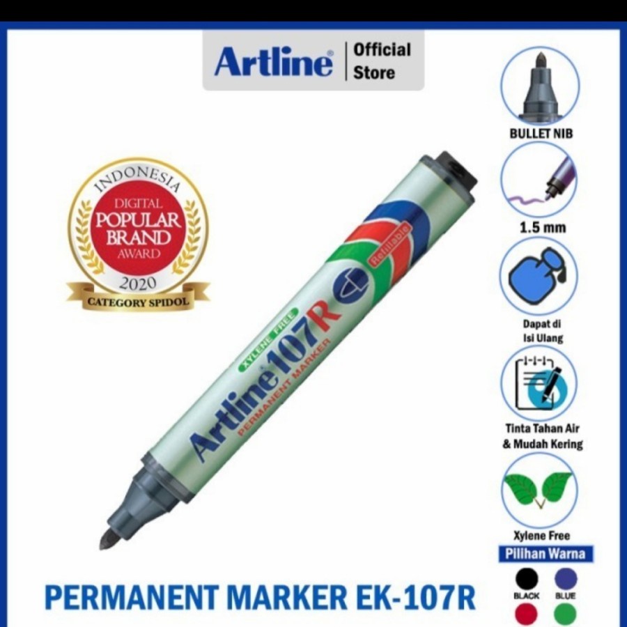 Biru Spidol Permanen ARTLINE Permanent Marker EK107R-BIRU Murah 1.5mm Awet