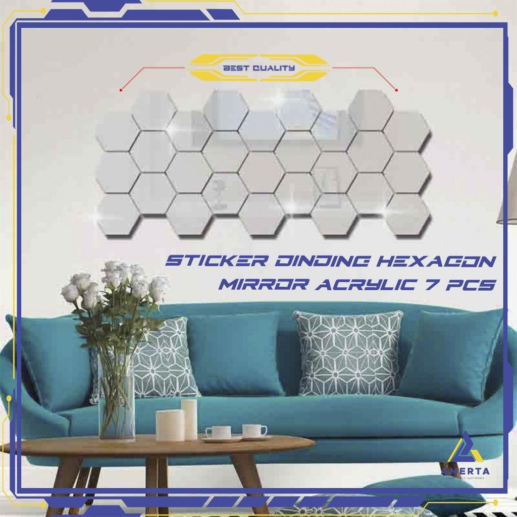 Sticker Dekorasi Dinding Hexagon Mirror Acrylic 7 pcs