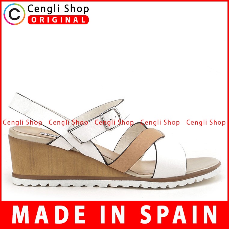 SANDAL WEDGES KULIT GRUNLAND WANITA ORIGINAL SLINGBACK PUTIH GRW02