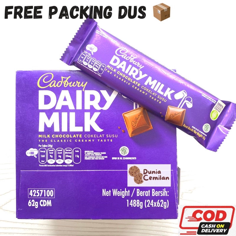 [TERMURAH!] Cadbury Dairy Milk MEDIUM 1 PAK isi 24pcs x 62gr - Coklat Cadbury Cashew Nut