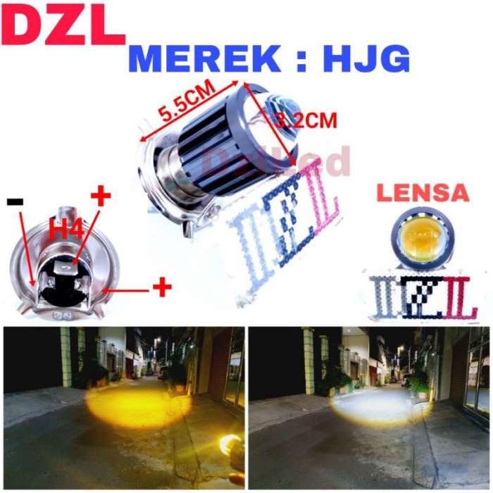 lampu led utama motor h4 laser d2 high low 2 warna putih kuning ac dc - HJG H4 LASER H4