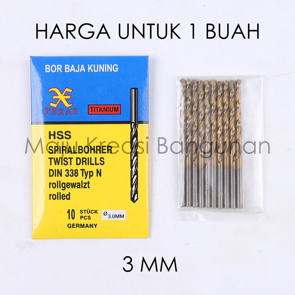 Mata Bor Besi Baja Kuning 3mm 3 mm Kuningan Twist Drill Titanium