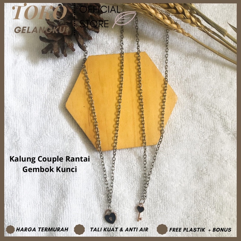 (2 Kalung) Kalung Rantai Couple Gembok Kunci Love / Kalung Pria Wanita Tali Anti Air