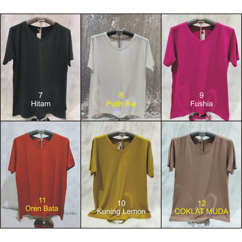 kaos jumbo v neck atasan wanita big size pakaian cewek murah bahan adem polosan besar spandek bagus