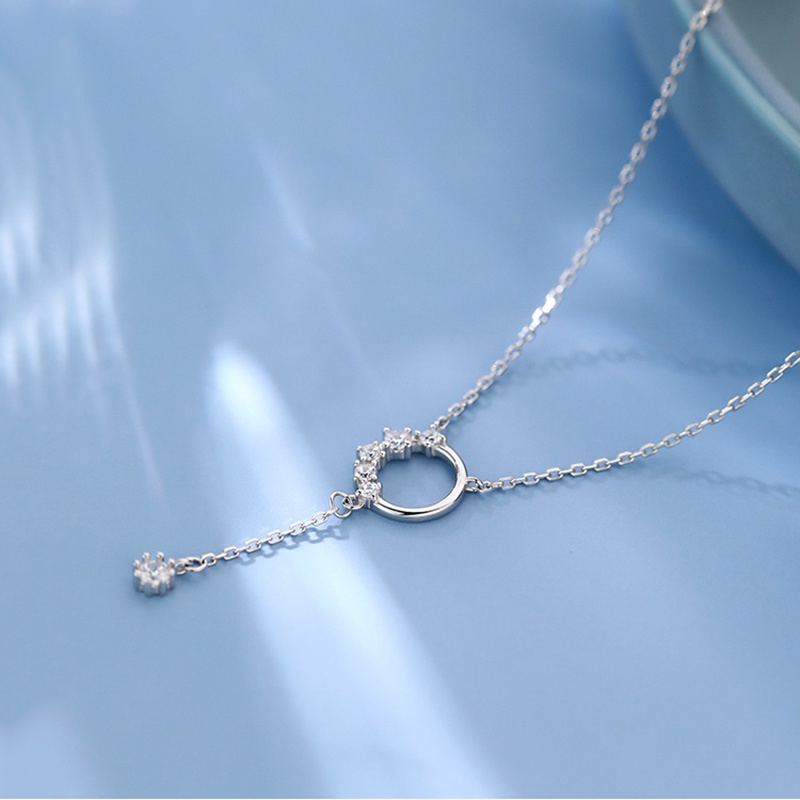 Kalung Choker Rantai Klavikula Bentuk Bulat Hias Liontin Rumbai Kristal Kilau Untuk Wanita
