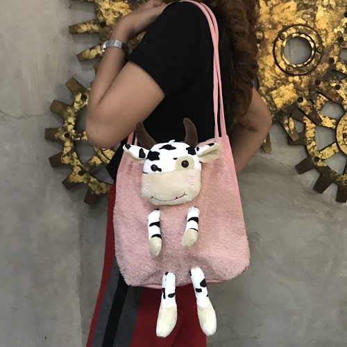 Tas Bahu Tote Shoulder Bag Wanita Remaja Anak-anak Lucu Boneka Cow Sapi Impor