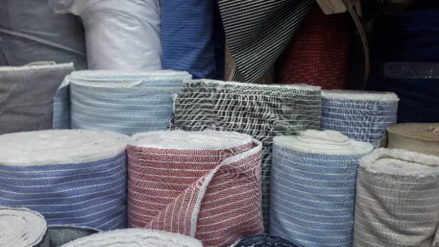 Kain bahan Katun linen oxford salur,bahan linen salur harga per 50cm